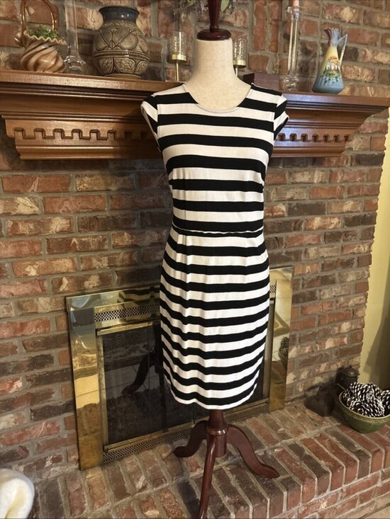 LOFT Dresses & Skirts - Loft Black & White Striped Spring Dress Size 8 Petite Zips In Back